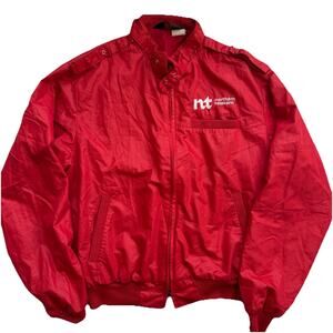 Play Jac Dunbrooke Vtg Zip Up Windbreaker Bomber Jacket Sz Medium Red Telecom